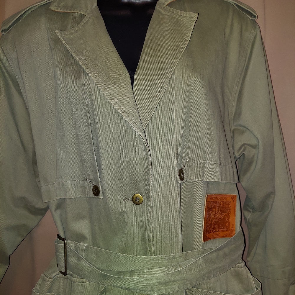 London fog style trench coat. Sage